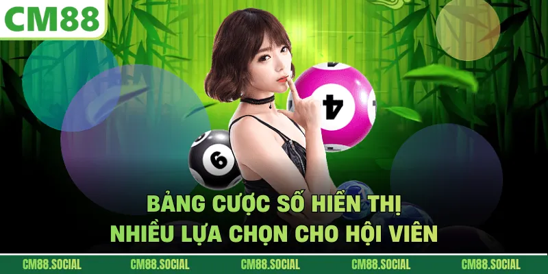 Bảng cược số hiển thị nhiều lựa chọn cho hội viên